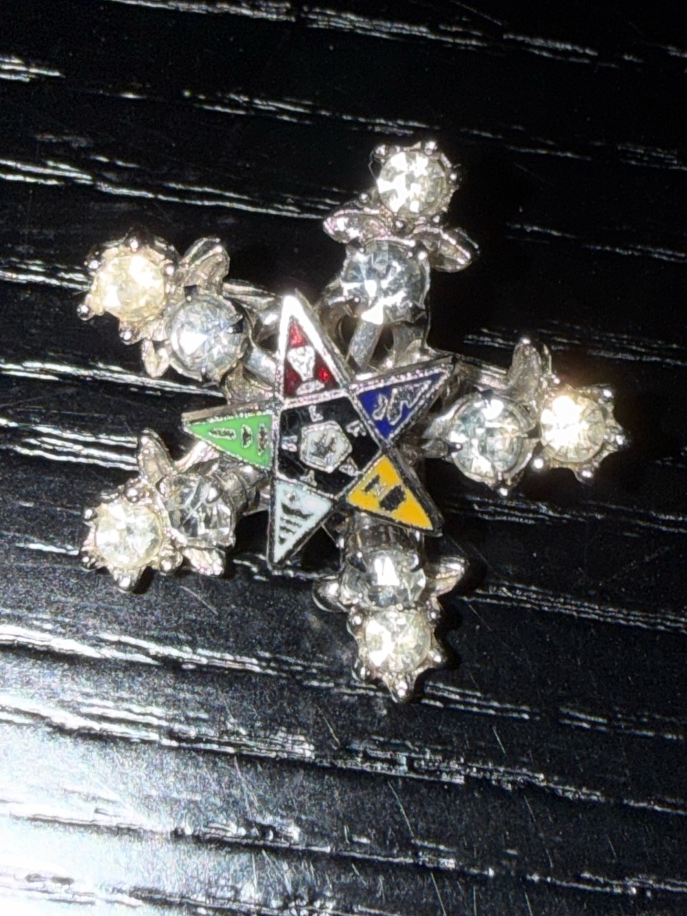 Vintage Order of the Eastern Star Rhinestone and Enamel Brooch